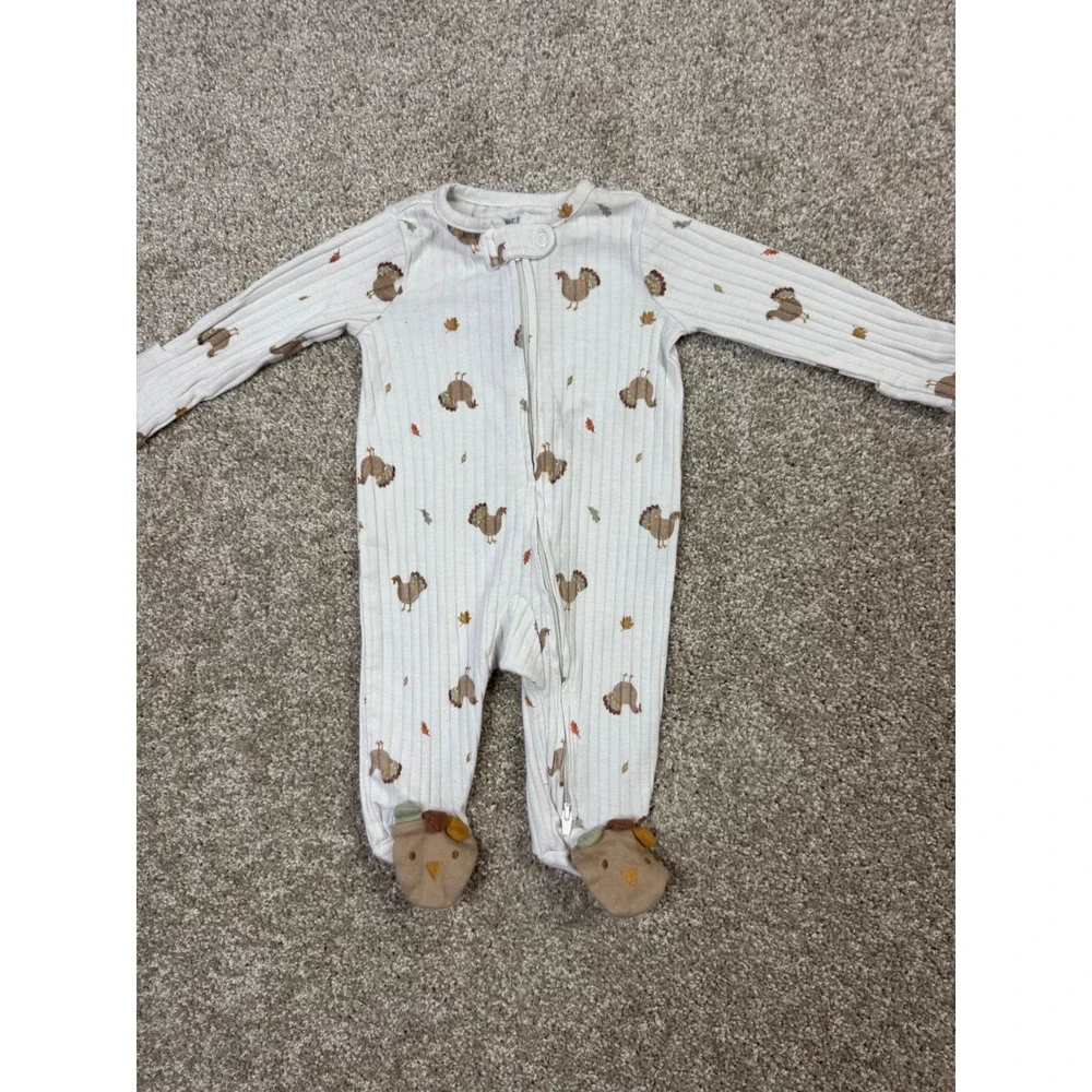 Carters Just One You Baby Turkey Thanksgiving Ribbed Footed Sleeper 3M White